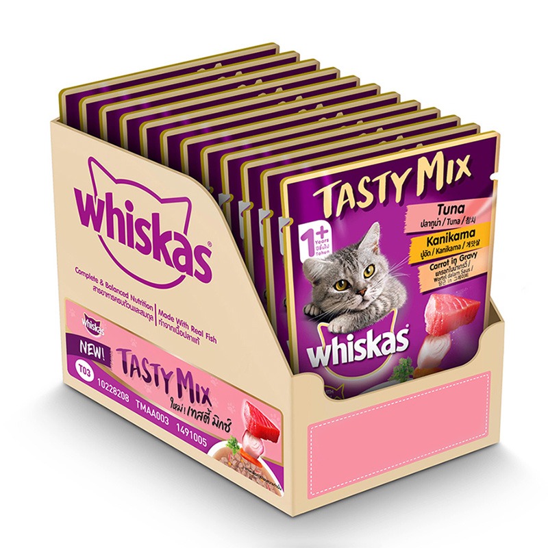 Whiskas Adult Tasty Mix Tuna with Kanikama in Gravy (Pack of 14)