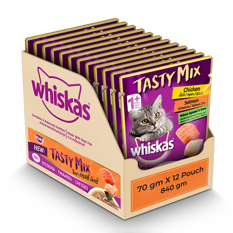 Whiskas Adult Tasty Mix Chicken with Salmon in Gravy (Pack of 12)