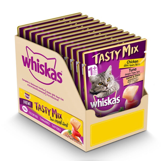 Whiskas Adult Tasty Mix With Real Fish, Chicken With Tuna And Carrot in Gravy (pack of 14)