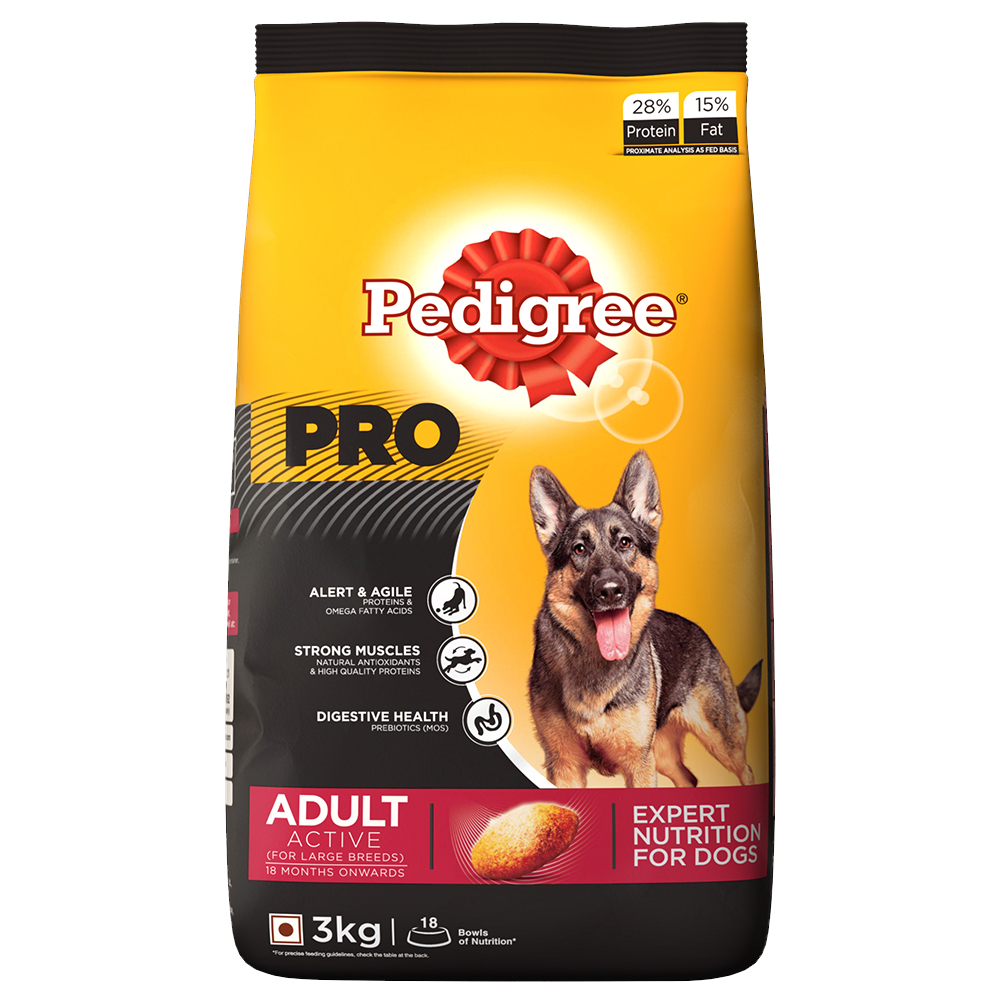 Pedigree PRO Expert Nutrition Dry Dog Food for Active Adult Dogs (18 Months Onwards) 3kg