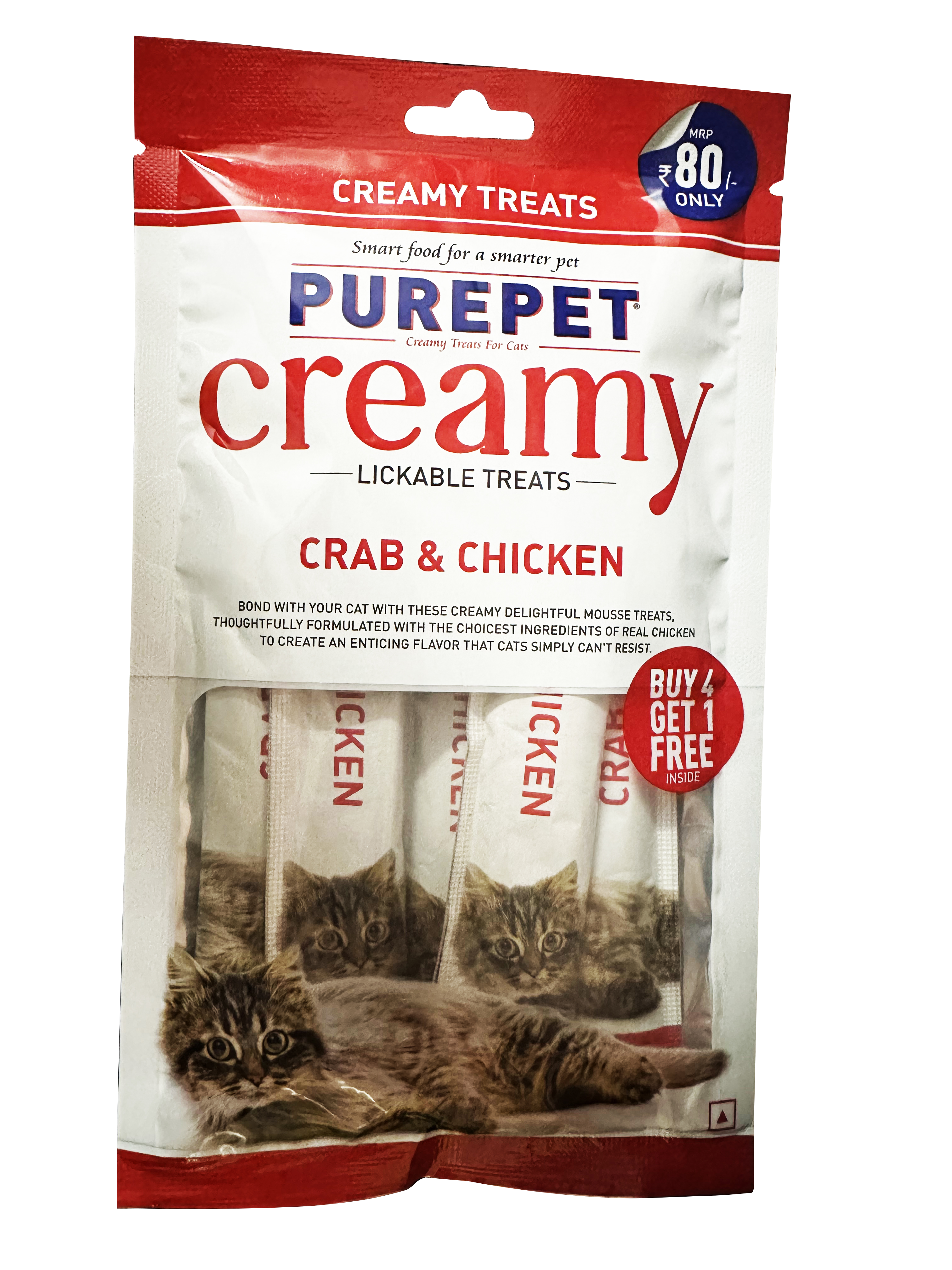 Purepet Creamy Treat Crab & Chicken Flavor 75gm ( Pack of 5 Sticks)