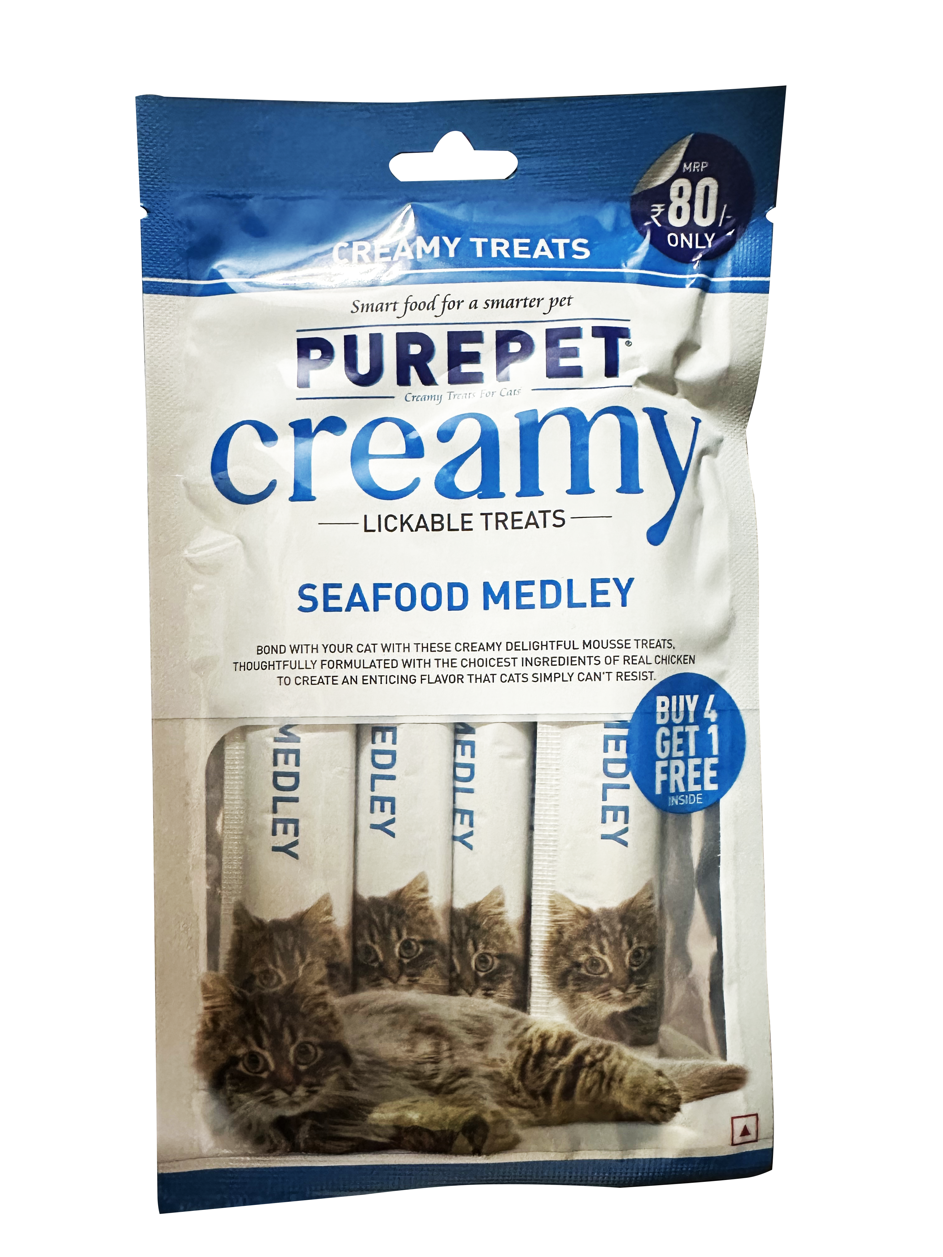 Purepet Creamy Treat  Seafood Medley Flavor 75gm. ( Pack of 5 Sticks)