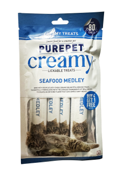 Purepet Creamy Treat  Seafood Medley Flavor 75gm. ( Pack of 5)