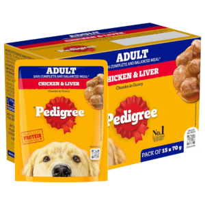 Pedigree Adult Wet Dog Food, Grilled Liver Chunks Flavor in Gravy with Vegetables, 70 g (Pack of 15)