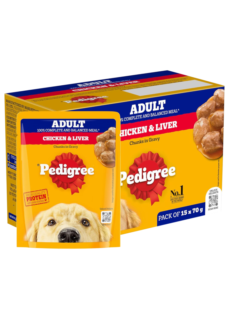 Pedigree Adult Wet Dog Food, Grilled Liver Chunks Flavor in Gravy with Vegetables, 70 g (Pack of 15)