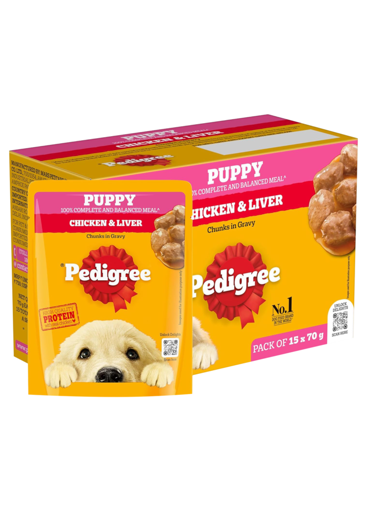 Pedigree Puppy Wet Dog Food, Chicken Chunks in Gravy, 70 g (Pack of 15)
