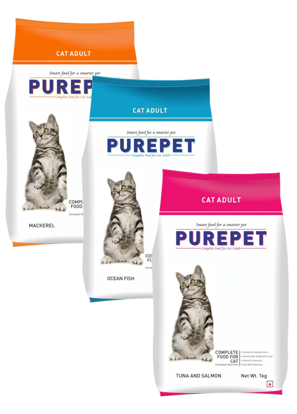Purepet Mackerel, Ocean Fish, Tuna and Salmon Cat Adult 1kg (Pack of 3)