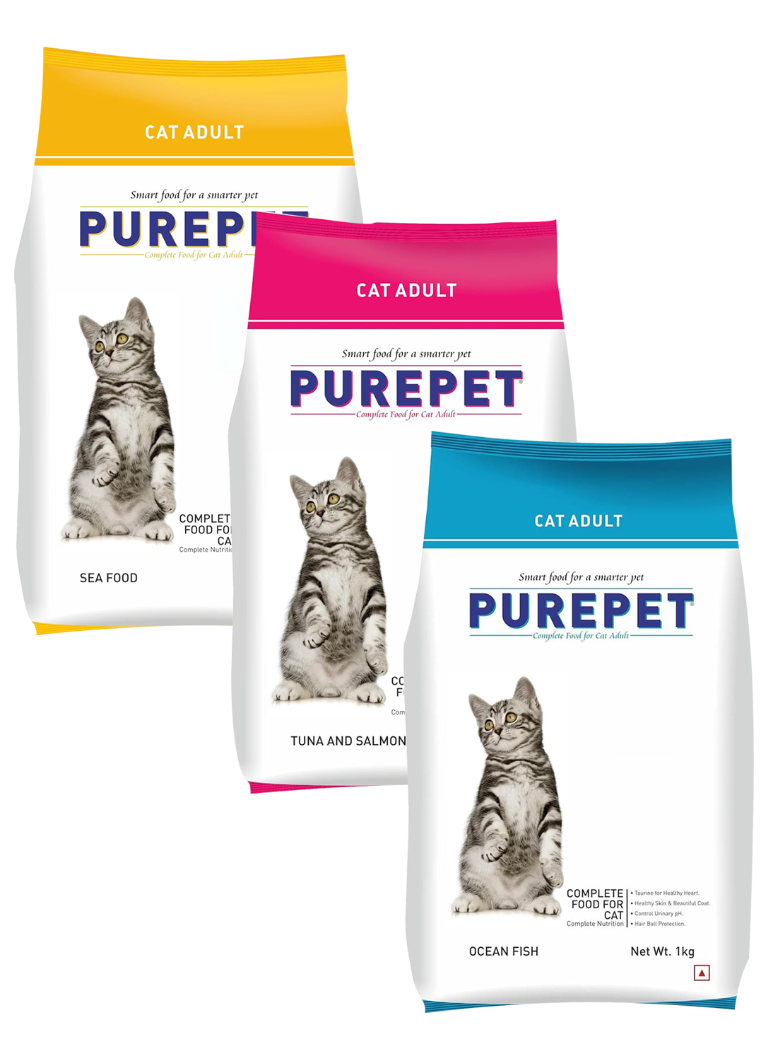 Purepet Ocean Fish, Seafood, Tuna and Salmon Cat Adult 1kg (Pack of 3)