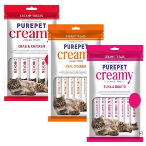 Purepet Creamy Treat – Crab and Chicken, Real Chicken, Tuna and Bonito 75gm