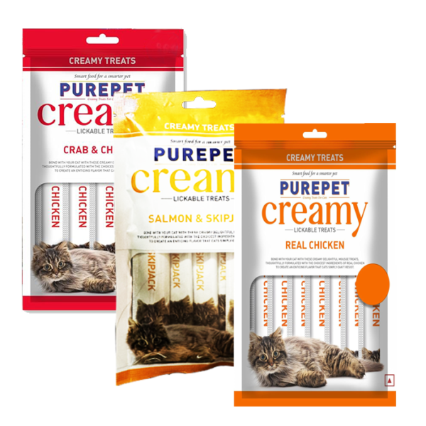 Purepet Creamy Treat – Crab and Chicken, Skipjack Salmon, Real Chicken 75gm