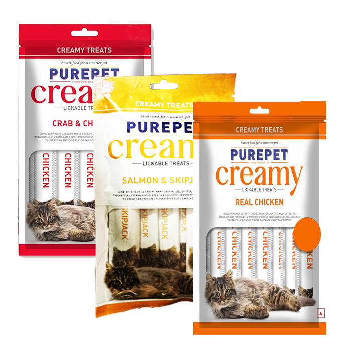 Purepet Creamy Treat – Crab and Chicken, Skipjack Salmon, Real Chicken 75gm