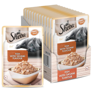Sheba Premium Wet Cat Food , Fish with Sasami, 12 Pouches (12 x 35g)
