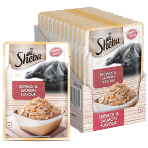 Sheba Premium Wet Cat Food Food, Fish Mix Skipjack & Salmon, 12Pouches (12 x 35g)