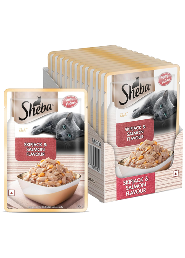 Sheba Premium Wet Cat Food Food, Fish Mix Skipjack & Salmon, 12Pouches (12 x 35g)