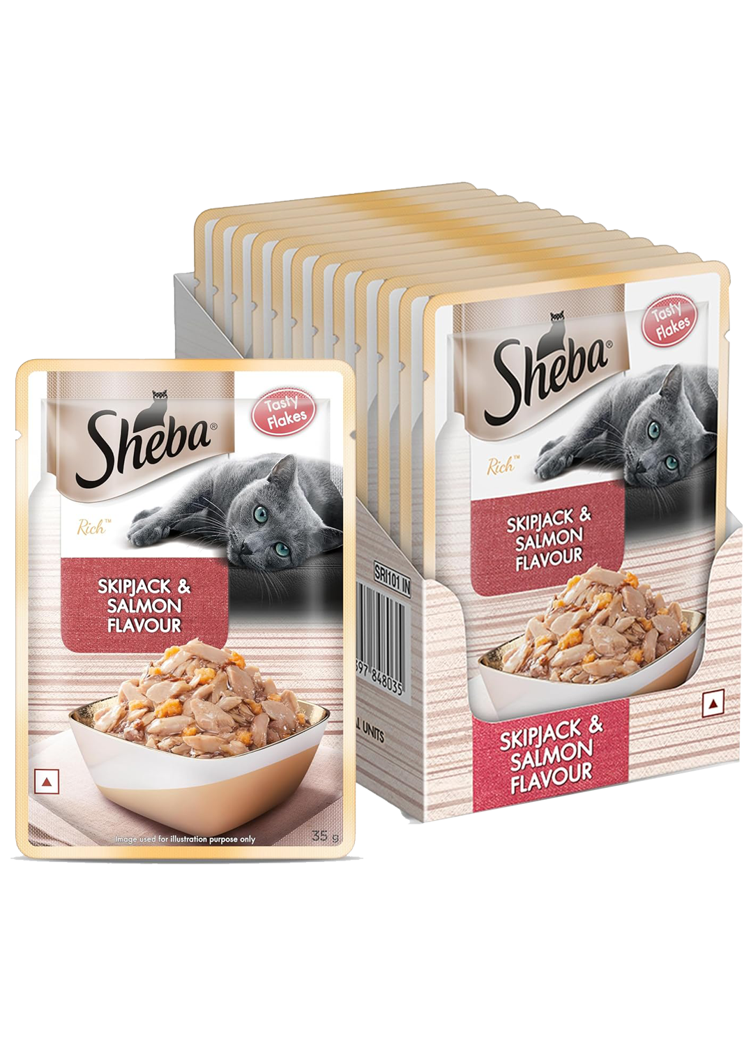 Sheba Premium Wet Cat Food Food, Fish Mix Skipjack & Salmon, 12Pouches (12 x 35g)