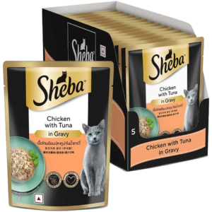Sheba Rich Premium Adult (+1 Year) Fine Wet Cat Food, Chicken With Tuna In Gravy – 70 g Pouch ( 14 X 70)