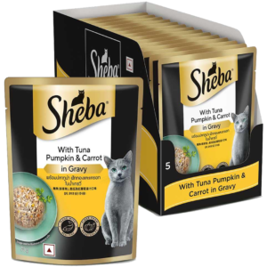 Sheba Rich Premium Adult (+1 Year) Fine Wet Cat Food, Tuna Pumpkin & Carrot In Gravy – 70 g Pouch( 14 X 70)