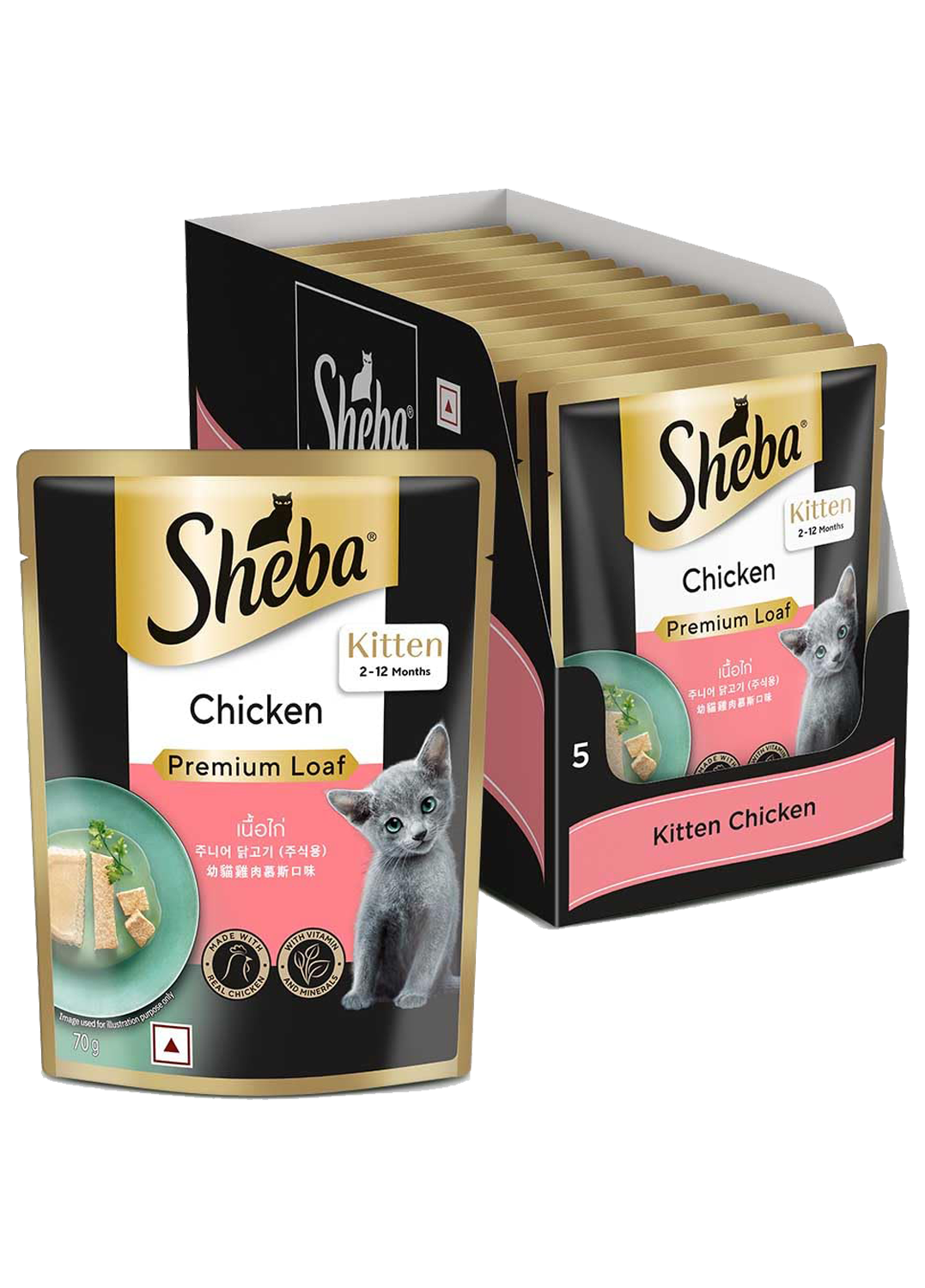 Sheba Rich Premium Kitten (2-12 months) Fine Wet Cat Food, Chicken In Gravy - 70 g Pouch