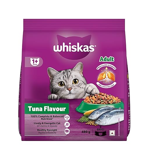 Whiskas Adult (+1 year) Dry Cat Food,Tuna Flavor, 480g Pack