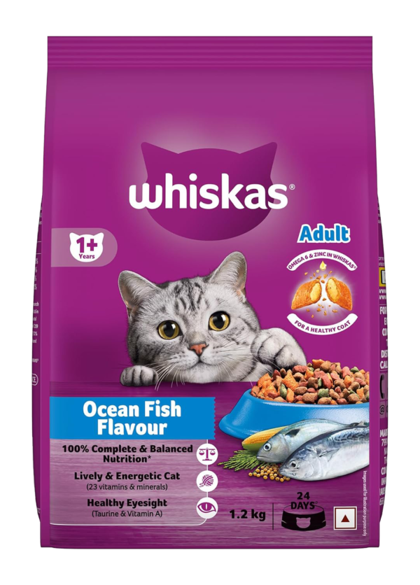 Whiskas Adult (+1 year) Dry Cat Food, Ocean Fish Flavor, 1.2kg Pack