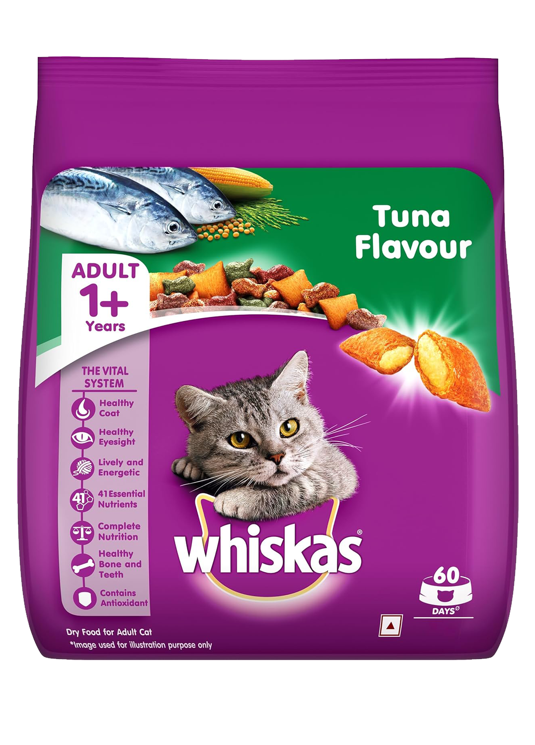 Whiskas Adult (+1 year) Dry Cat Food Food, Tuna Flavor, 3kg Pack