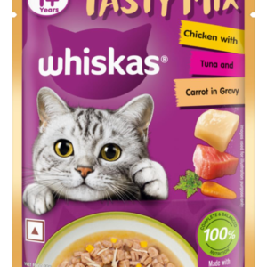 Whiskas Adult (1+ year) Tasty Mix Wet Cat Food Made With Real Fish, Chicken With Tuna And Carrot in Gravy 14 Pouches (14 x 80g)