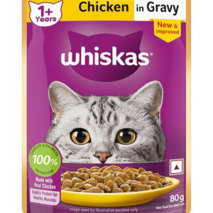 Whiskas Adult (+1 year) Wet Cat Food, Chicken in Gravy, 14 Pouches (14 x 80g)