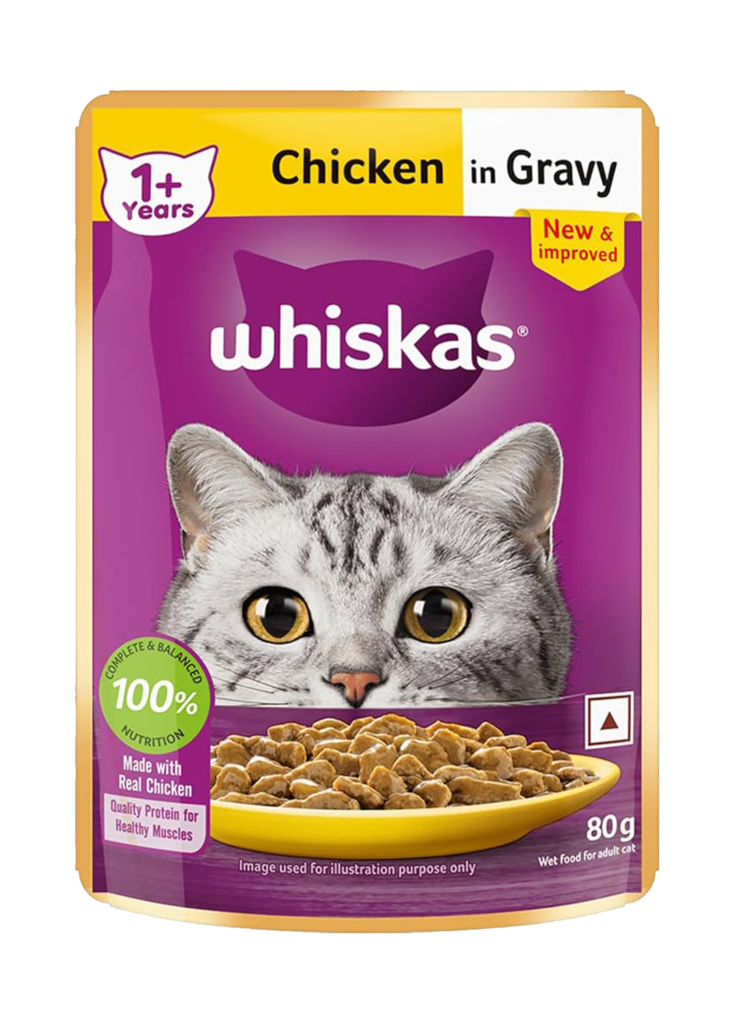 Whiskas Adult (+1 year) Wet Cat Food, Chicken in Gravy, 14 Pouches (14 x 80g)