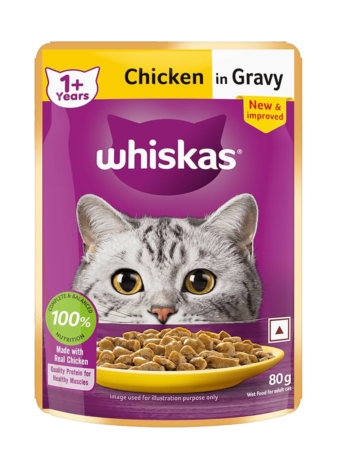 Whiskas Adult (+1 year) Wet Cat Food, Chicken in Gravy, 14 Pouches (14 x 80g)