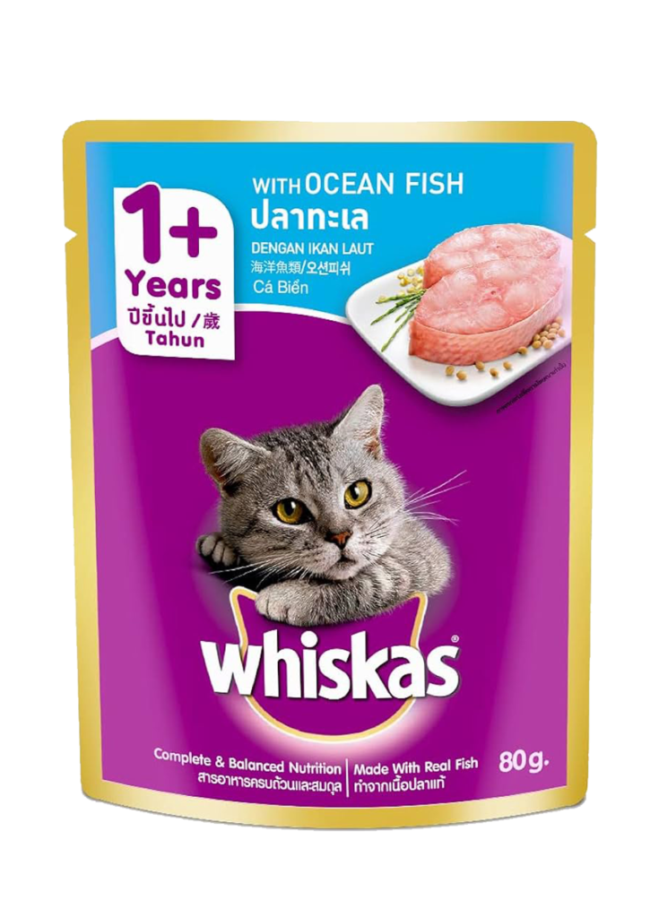 Whiskas Adult (+1 year) Wet Cat Food Food, Ocean Fish, 80g Pouch