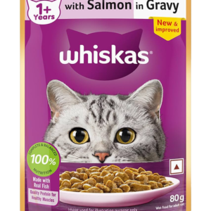 Whiskas Adult (+1 year) Wet Cat Food, Salmon in Gravy, 14 Pouches (14 x 80g)