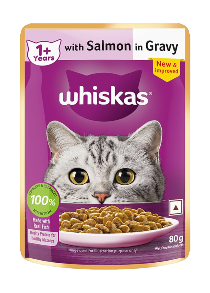 Whiskas Adult (+1 year) Wet Cat Food, Salmon in Gravy, 14 Pouches (14 x 80g)