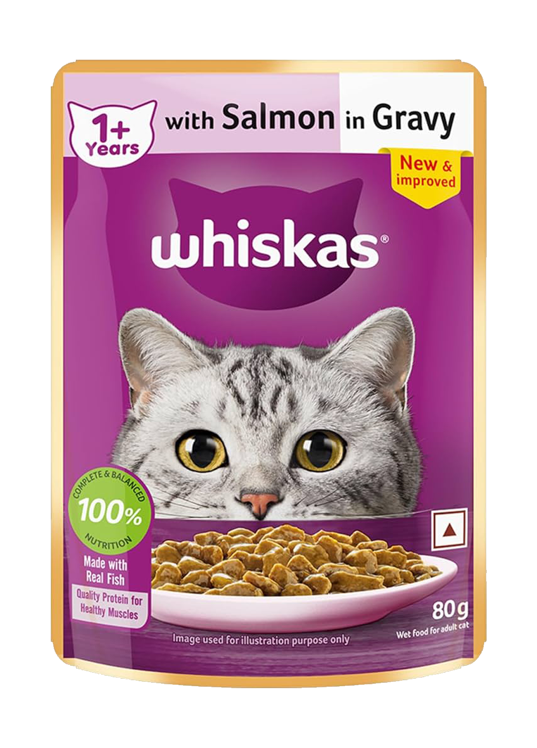 Whiskas Adult (+1 year) Wet Cat Food, Salmon in Gravy, 14 Pouches (14 x 80g)