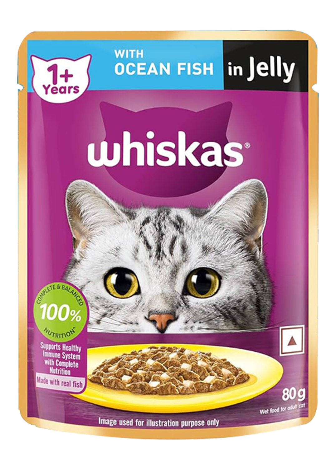 Whiskas Adult (+1 year) Wet Cat Food Ocean Fish 80g (pack of 14)