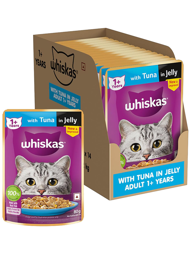 Whiskas Adult (+1 year) Wet Cat Food, Tuna in Jelly, 14 Pouches (14 x 80g)