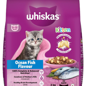 Whiskas Kitten (2-12 months) Dry Cat Food, Ocean Fish Flavor with Milk, 3kg Pack