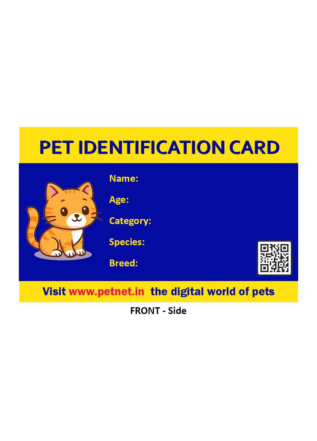 Pet Identification Card - Cat (Blue & Yellow)