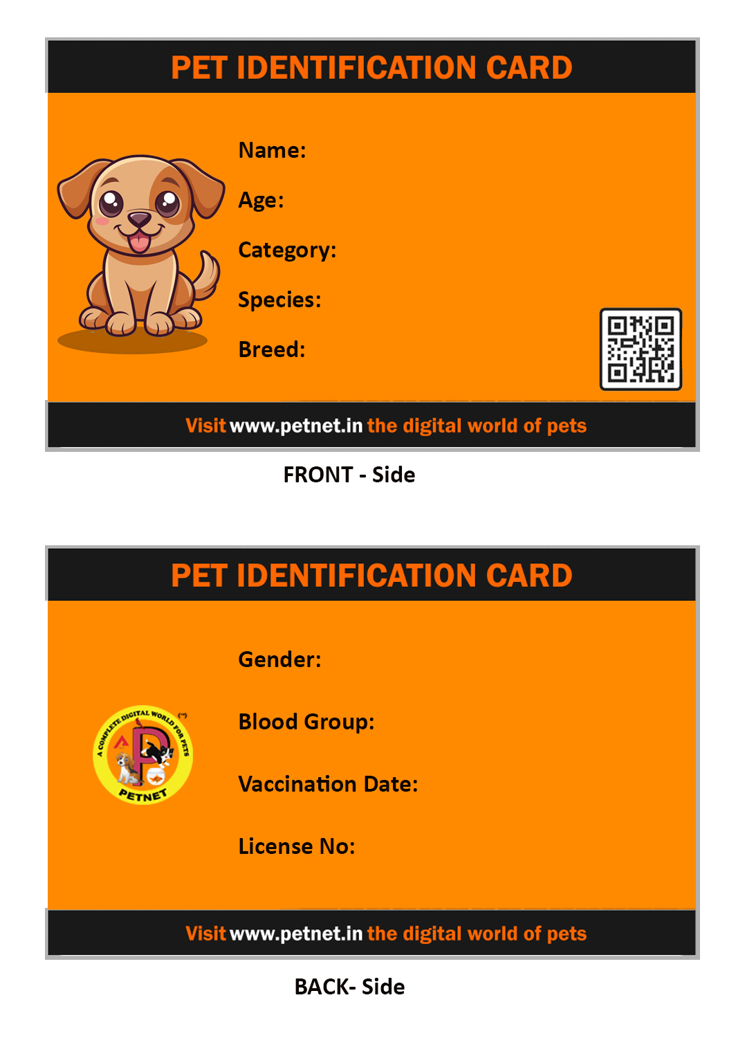 Pet Identification Card - Dog (Orange and Black)