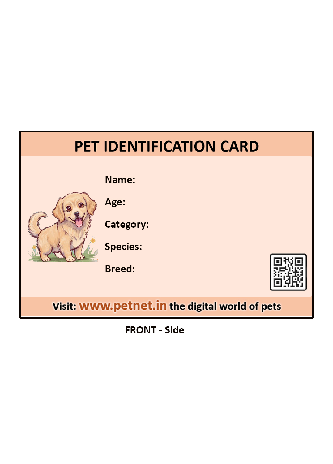Pet Identification Card - Dog (Peach color)