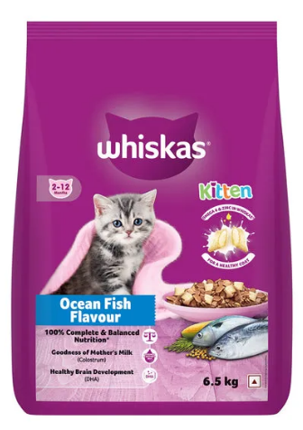 Whiskas Kitten (2-12 months) Dry Cat Food, Ocean Fish Flavour with Milk, 6.5kg