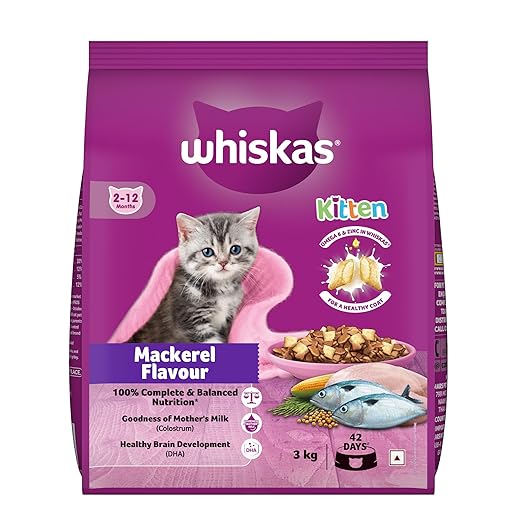 Whiskas Kitten (2-12 months) Dry Cat Food, Mackerel, 3kg